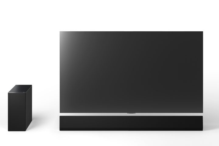 A product shot of the 2024 LG SG10TY soundbar.