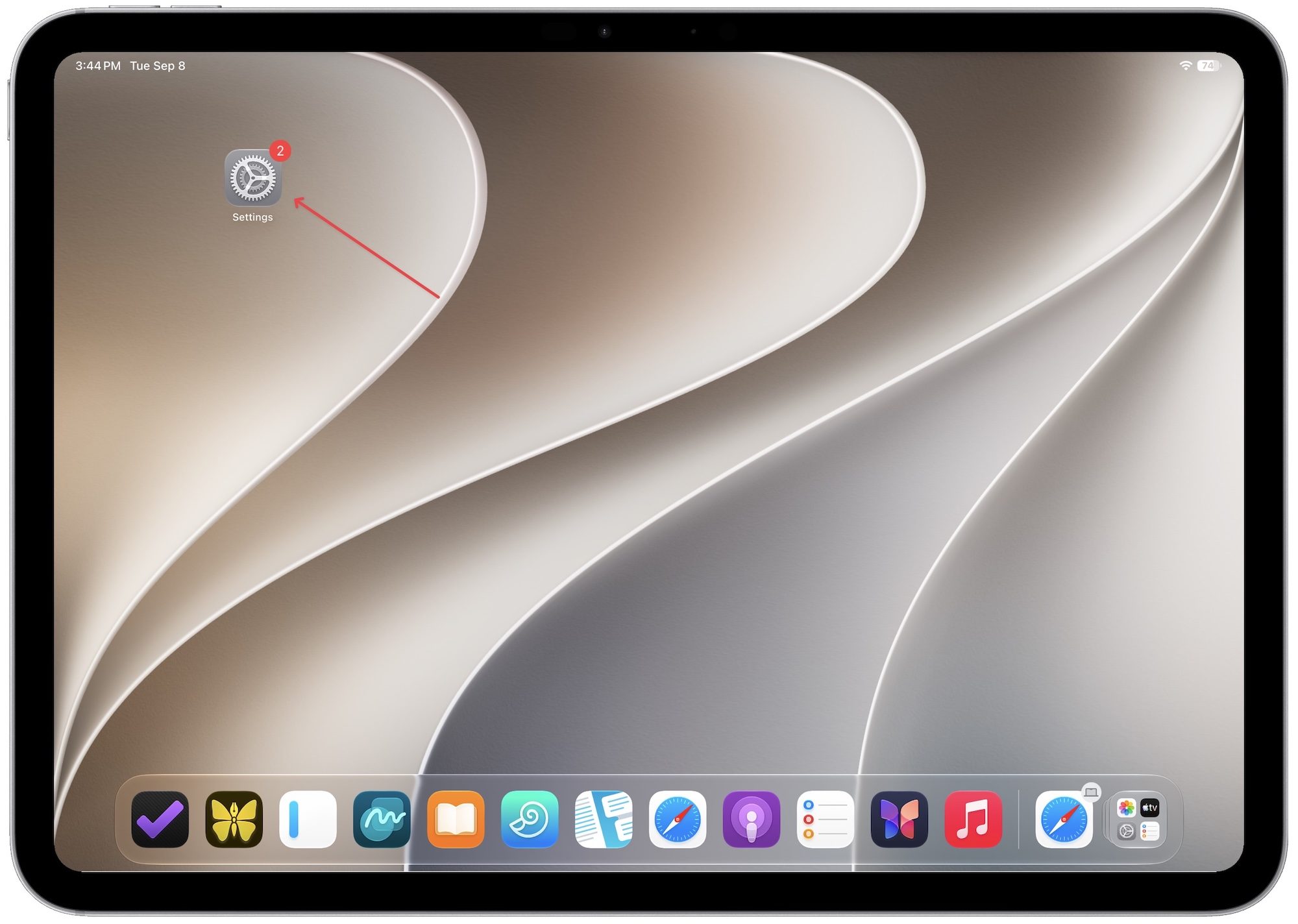 Opening settings on iPad