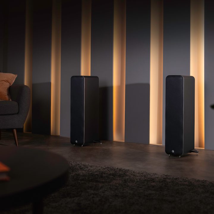 Q Acoustics M40 powered micro-tower wireless audio system.