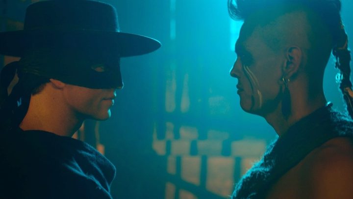 Two men face each other in Zorro.