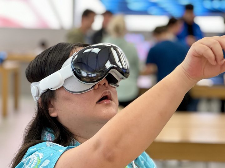 Christine wearing the Apple Vision Pro demo unit.