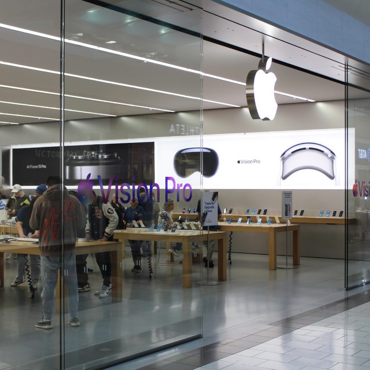 Apple Vision Pro being marketed at an Apple Store.