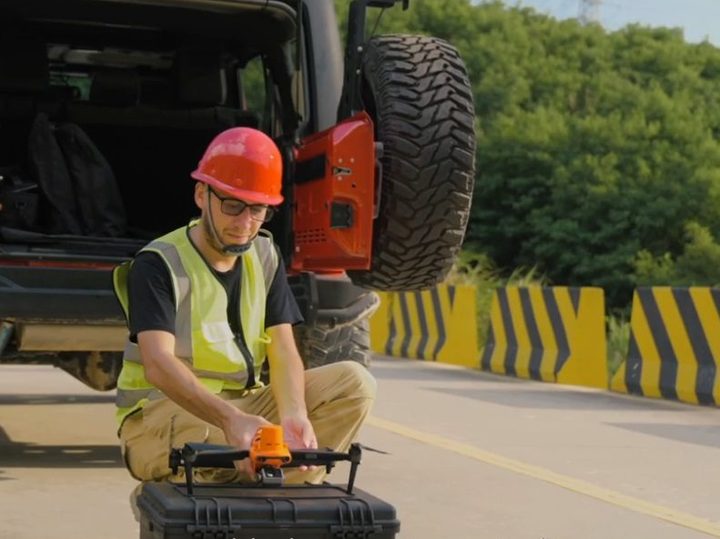 A worker unfolds the Autel Robotics EVO II Pro.