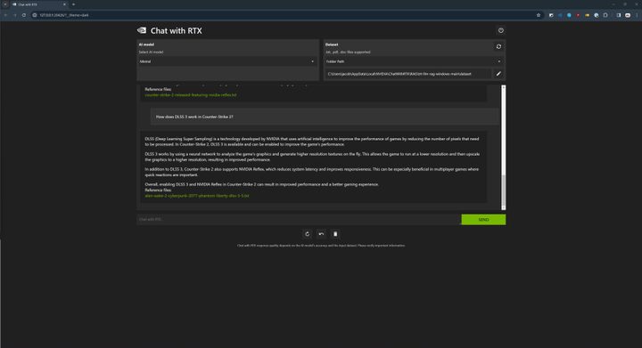 Chat with RTX answering a question about Counter-Strike 2.