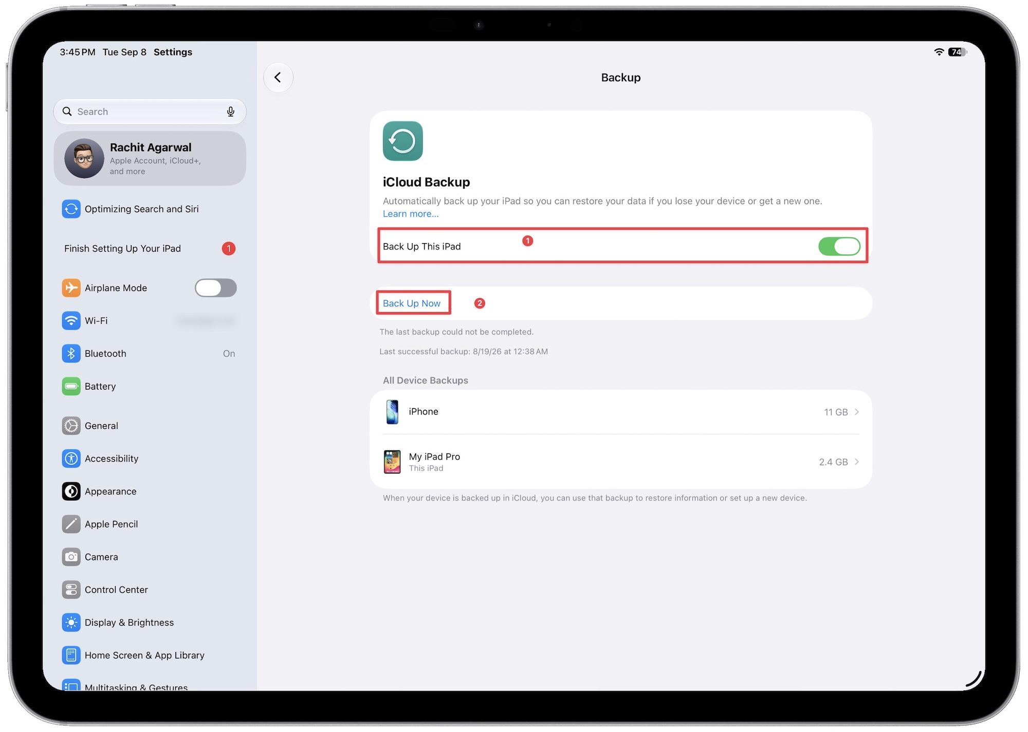 creating manual backup of iPad