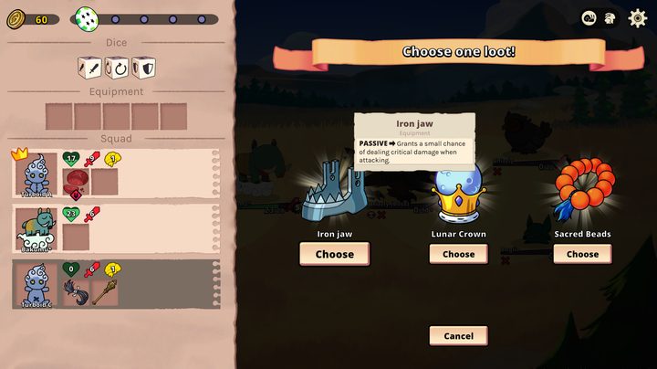 A player selects an item in Dicefolk.