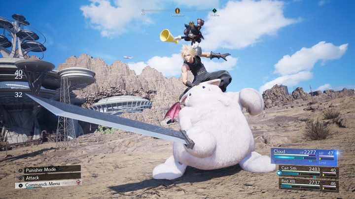 Cloud rides Caith Sith in Final Fantasy VII Rebirth.