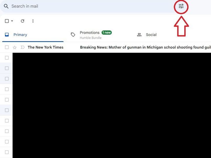 Click this button to open 'Show search options' in Gmail.