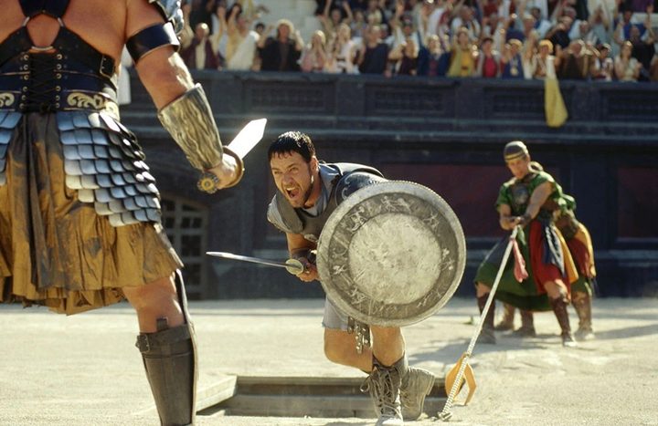 A man fights another man in Gladiator.