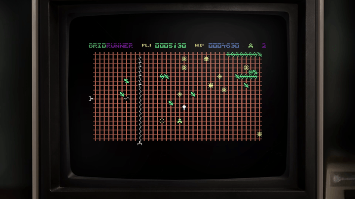 Gridrunner is played on a reproduction of an old monitor.