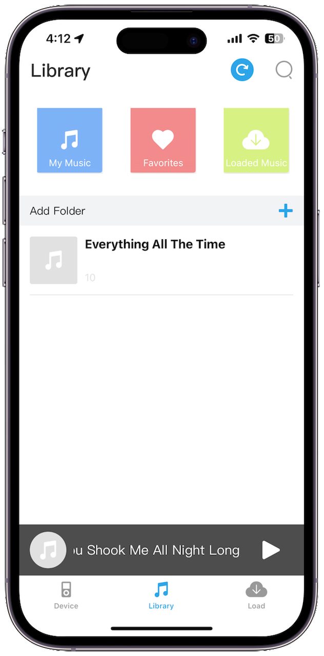 The H2O Audio Playlist+ app showing a full album folder.