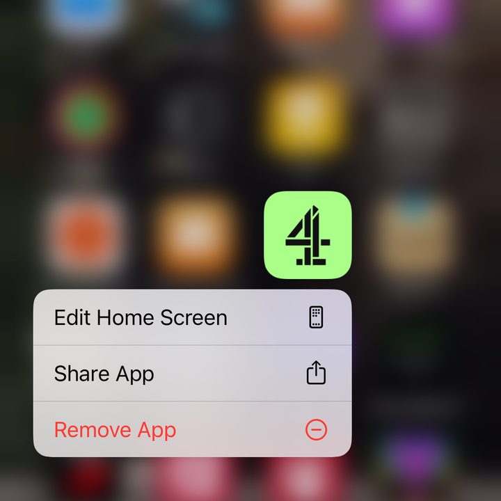 Removing the Channel 4 app on an iPhone.