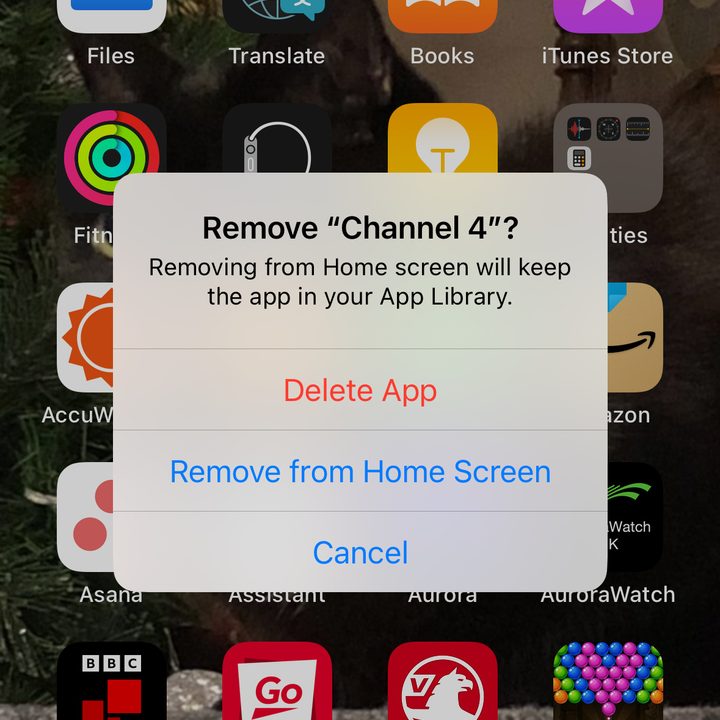 Hiding the Channel 4 app from the iPhone home screen.