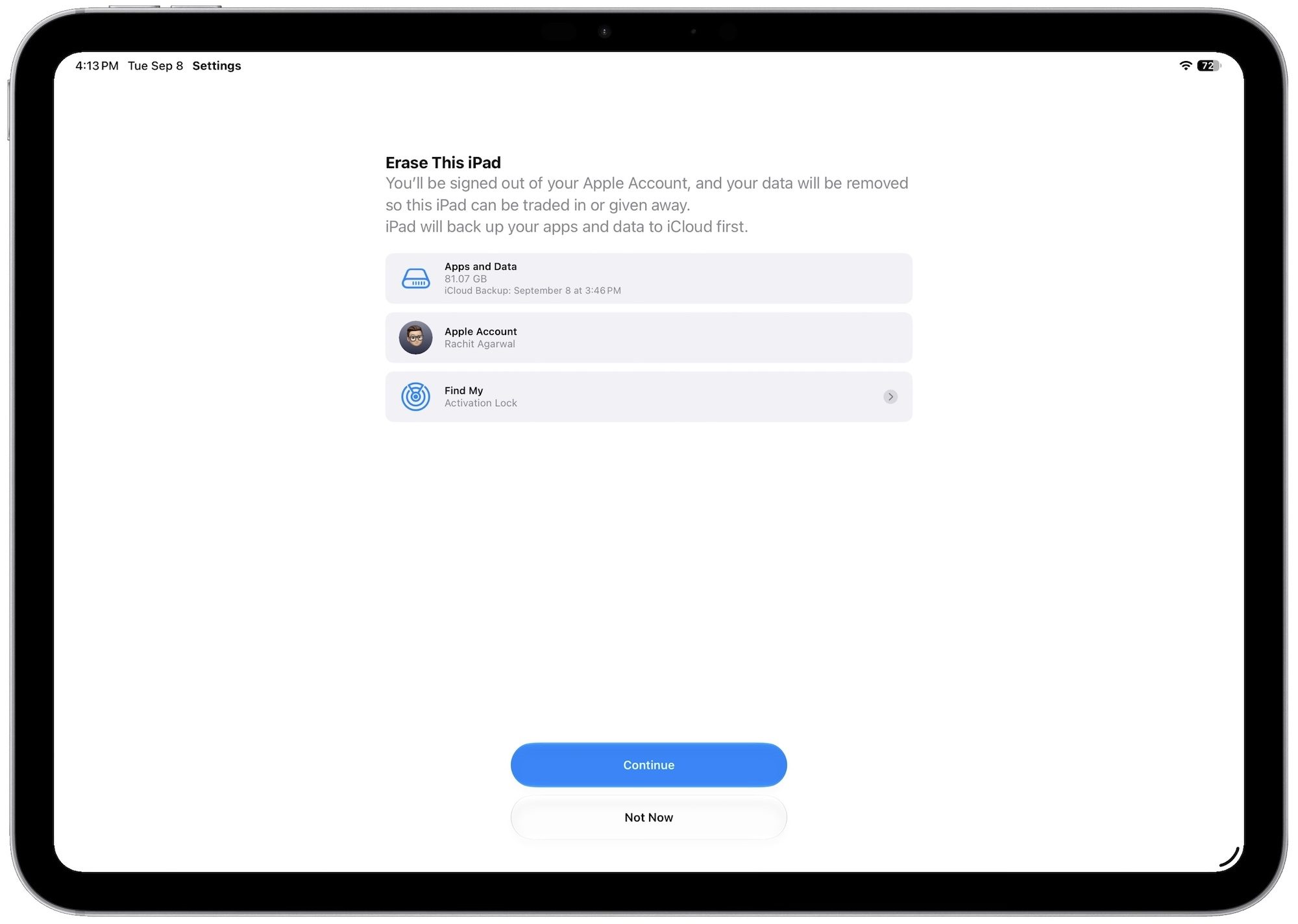 iPad erase page