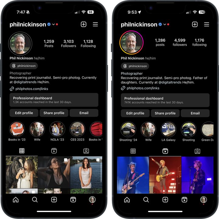 Screenshots of two Instagram profiles.