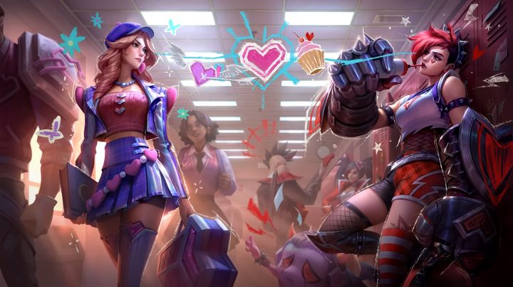 Two League of Legends characters stare at each other with a heart between them.