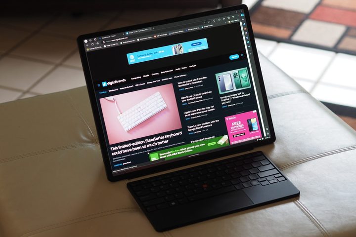 Lenovo ThinkPad X1 Fold 2023 front view showing desktop mode.