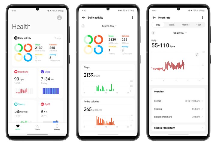 Screenshots of the OHealth app for the OnePlus Watch 2.