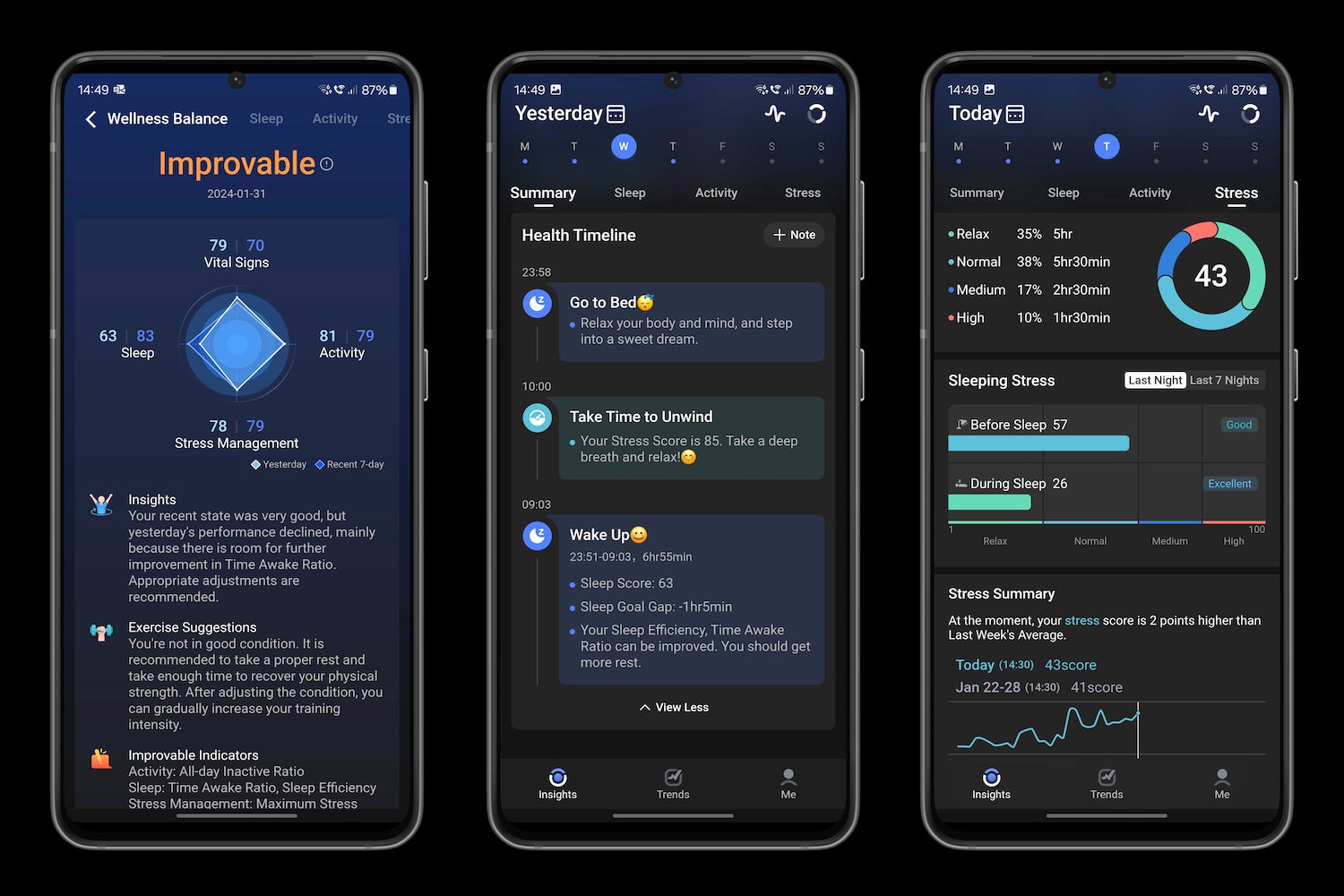 Screenshots taken from the RingConn Smart Ring's app.