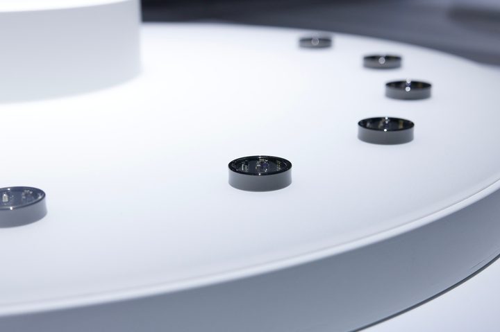 Multiple sizes of the Samsung Galaxy Ring presented at MWC 2024.