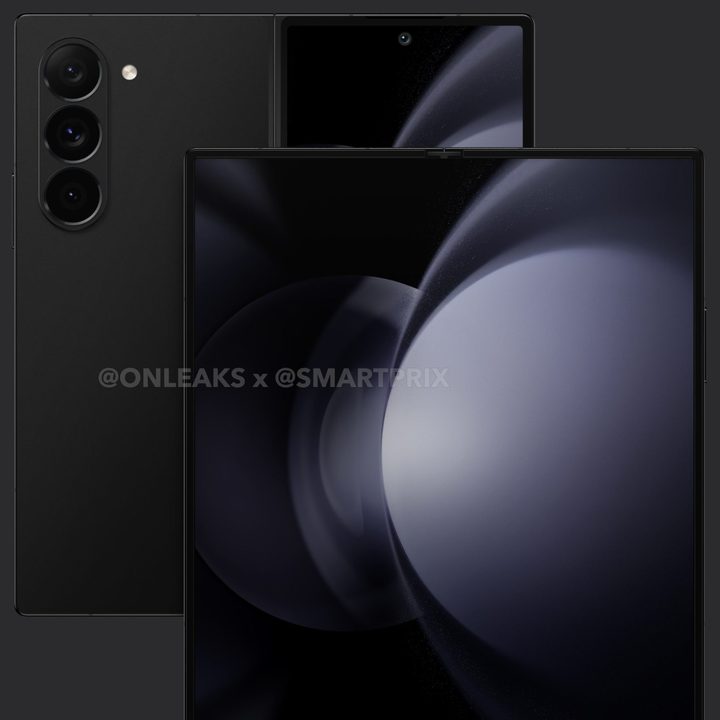 Renders of the Samsung Galaxy Z Fold 6, showing the front and back of the phone.