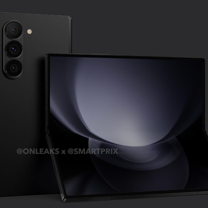 Renders of the Samsung Galaxy Z Fold 6, showing the front and back of the phone.