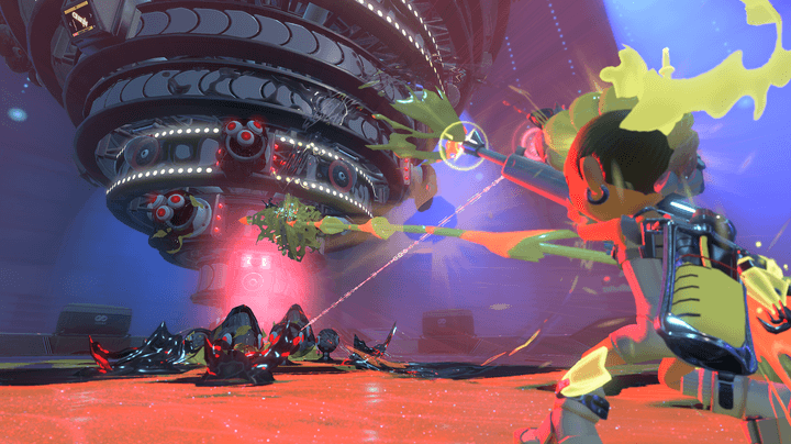 An Inkling fights a boss in Splatoon 3's Side Order DLC.