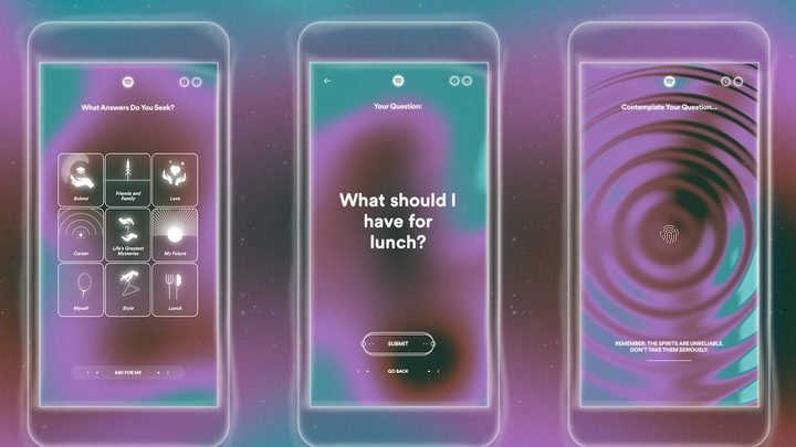 Screengrabs from Spotify's Song Psychic feature.