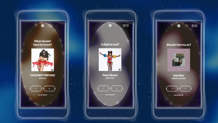 Screengrabs from Spotify's Song Psychic feature.