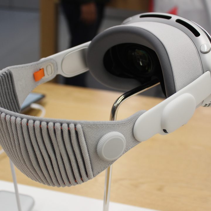 The Vision Pro being displayed in an Apple Store.