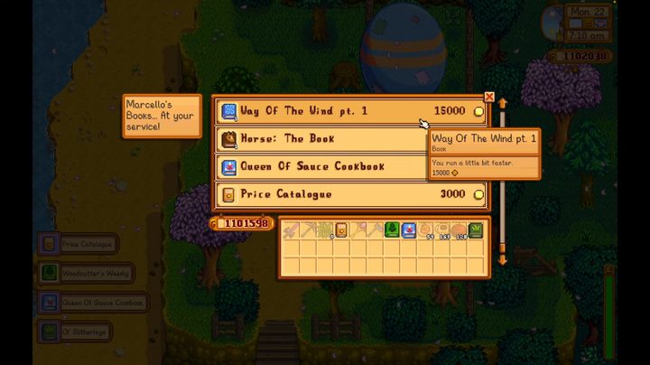 Buying a book in Stardew Valley.