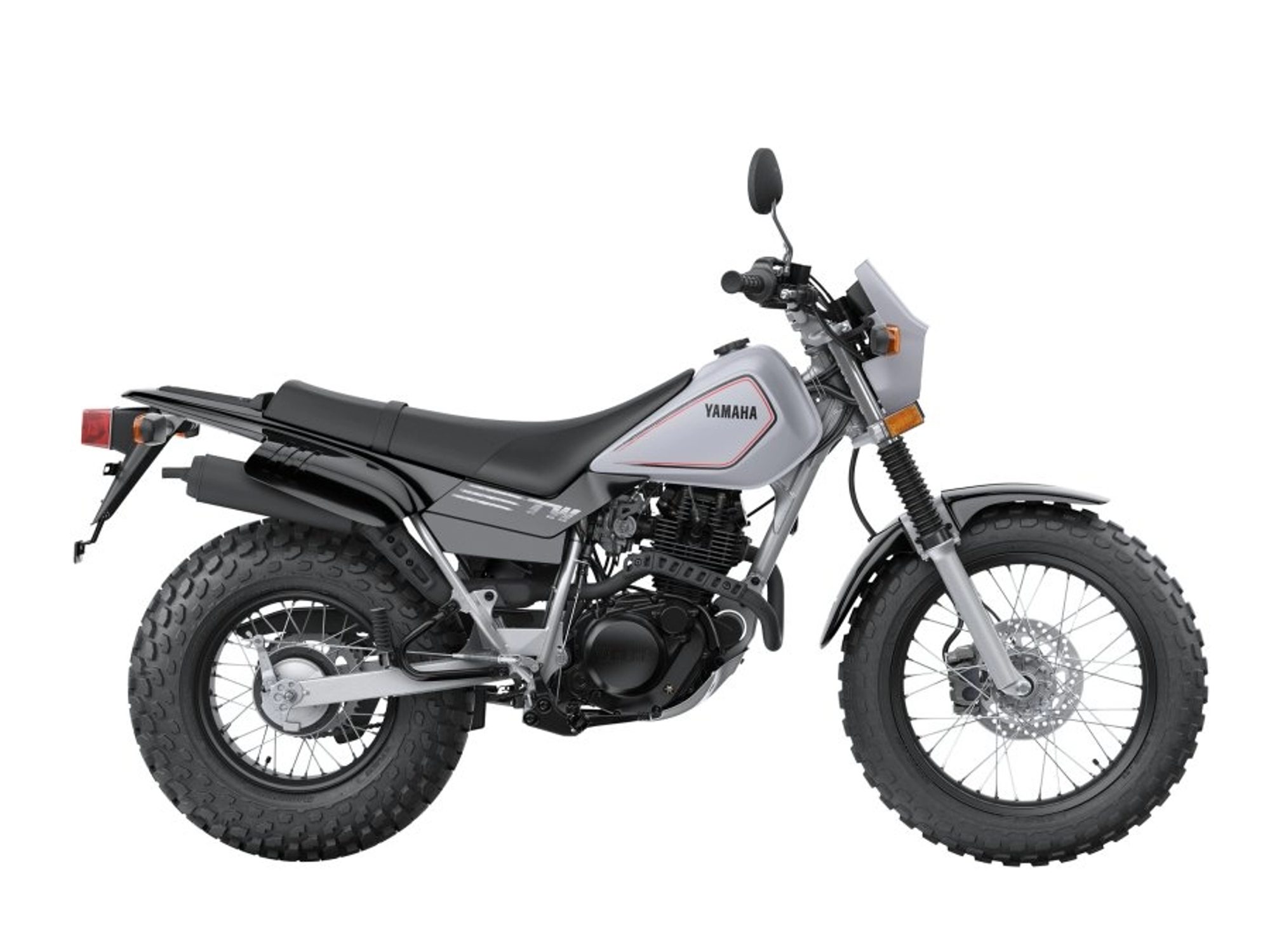 2024 Yamaha TW200 with Gallant Gray body product shot on white background.