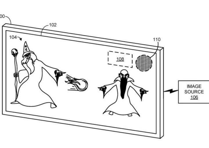 Two cartoon Wizards fight in an image from a Microsoft patent.