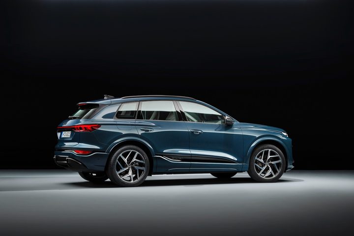 2025 Audi Q6 e-tron rear three quarter view.