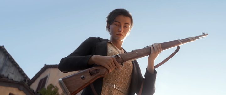 A woman holds a gun in Company of Heroes 3's reveal trailer.