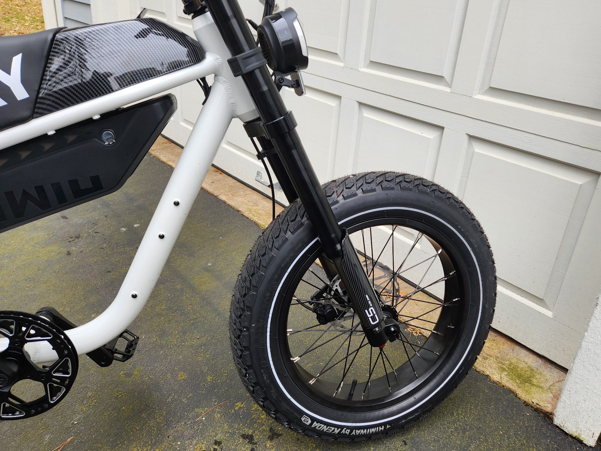 Himiway C5 e-bike right side view of the shock guard protecting the bottom of the RDT Renegade front suspension fork.