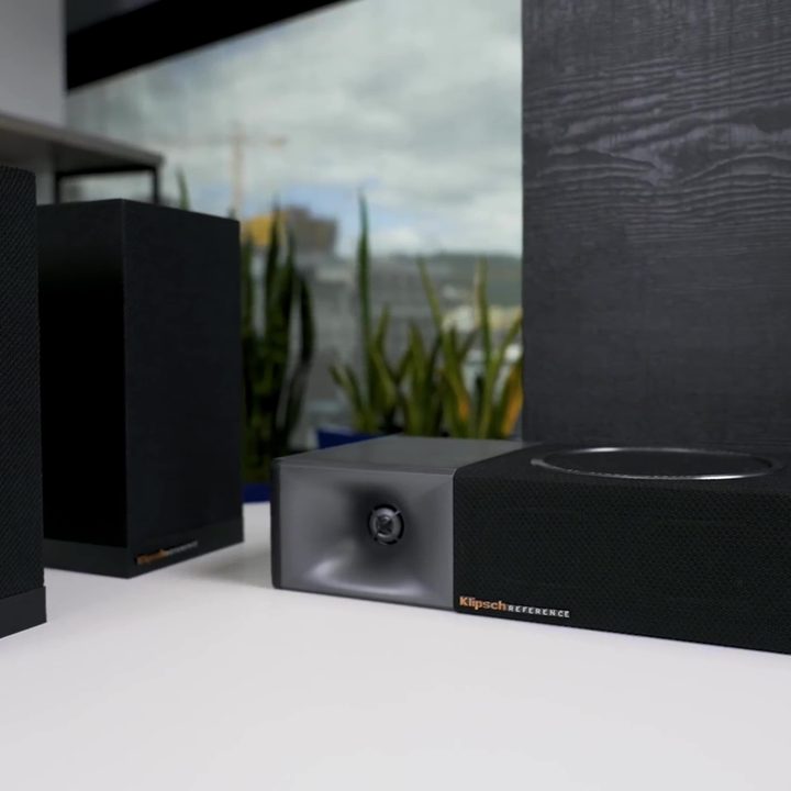 The components of a Klipsch Cinema 1200 sound system.