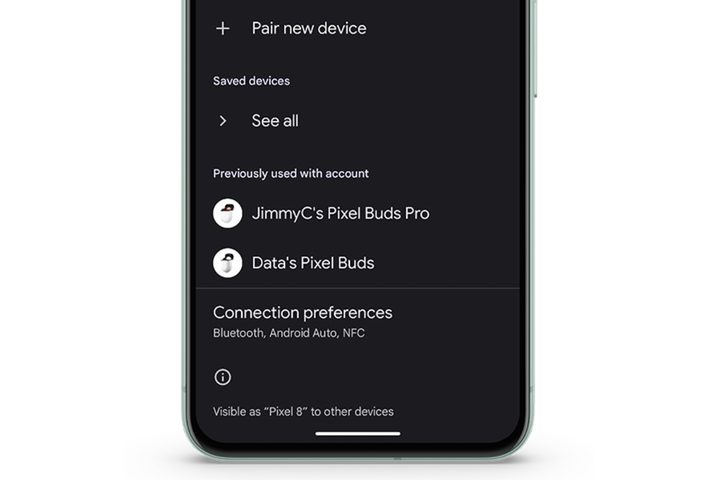 Google Pixel Fast Pair with recent devices.