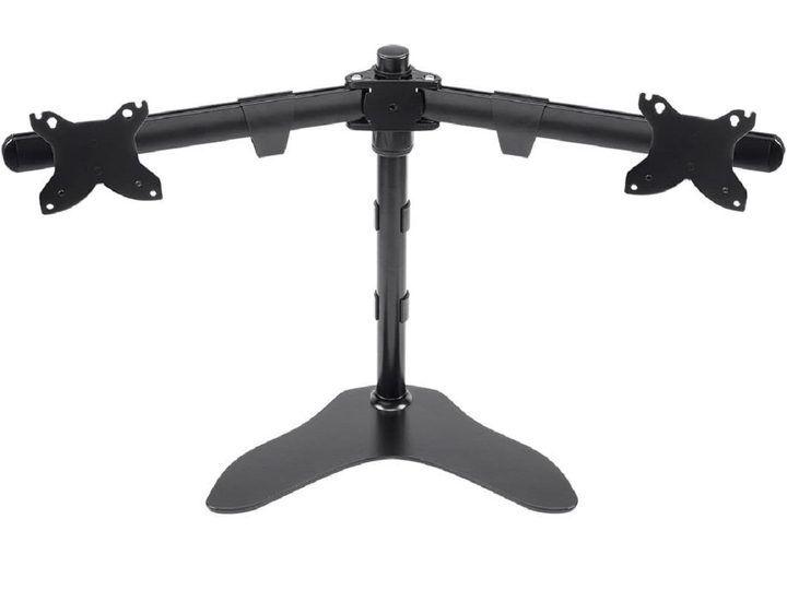 The Monoprice Dual Monitor Free Standing Desk Mount on a white background.