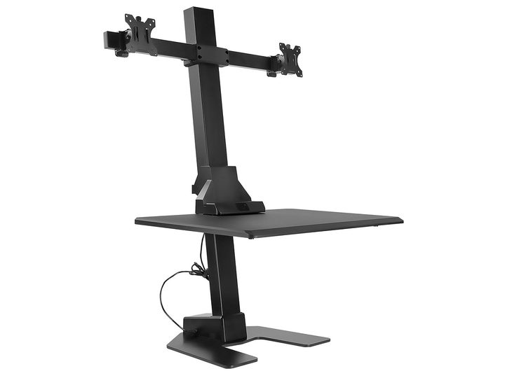 The Mount-It! Electric Standing Desk Converter with Dual Monitor Mount on a white background.
