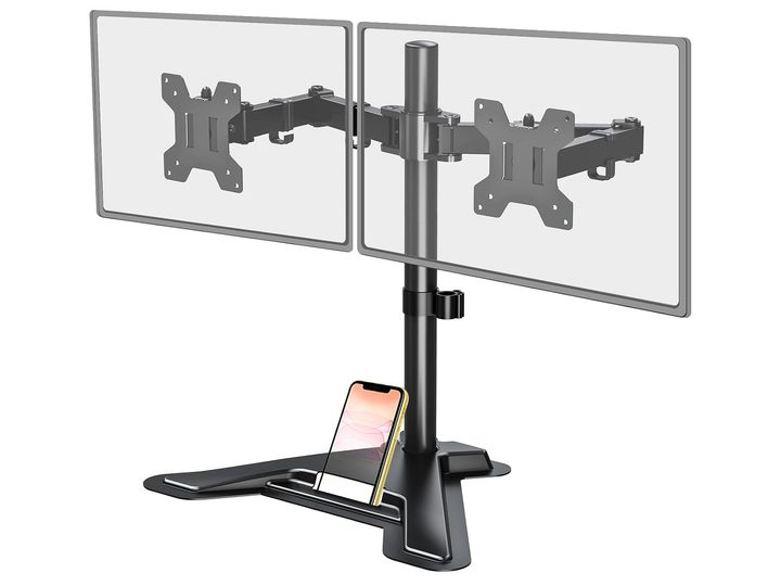 The Mount Pro Dual Monitor Stand on a white background.