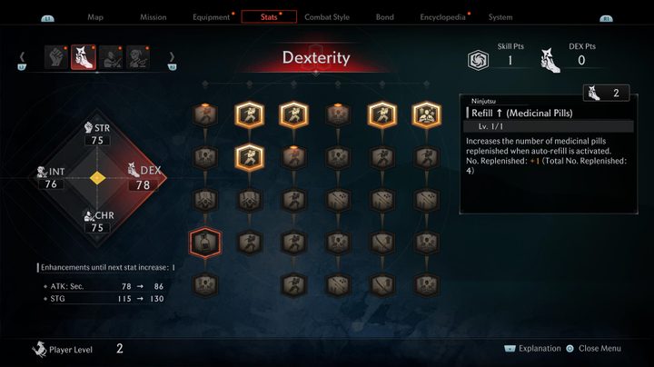 The skill tree in Rise of the Ronin.