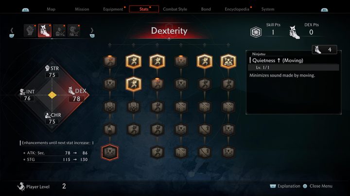 The skill tree in Rise of the Ronin.