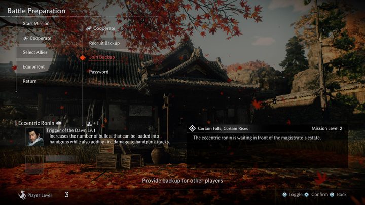 The c-op menu in Rise of the ronin.