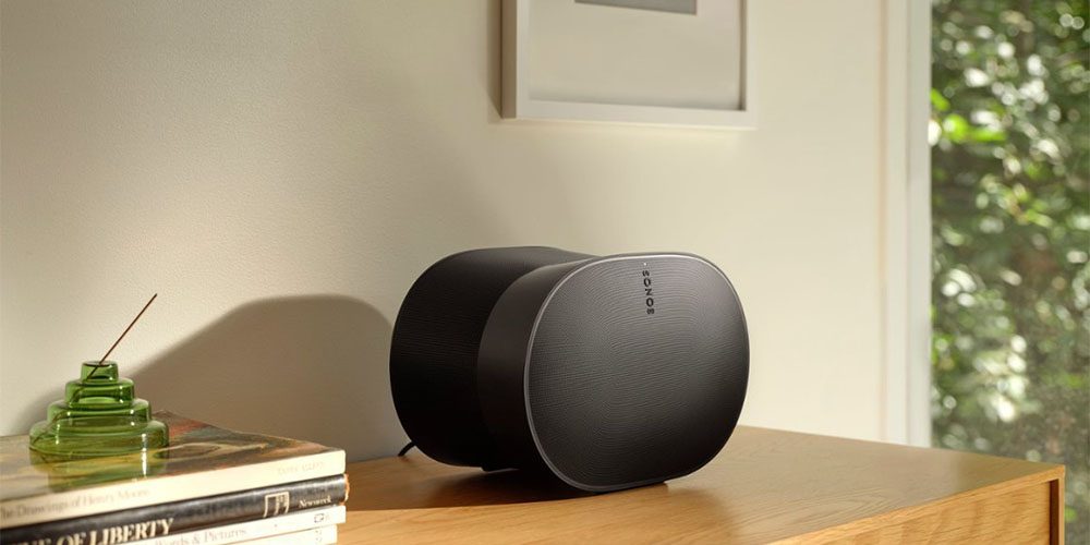 A Sonos Era 300 on a counter.