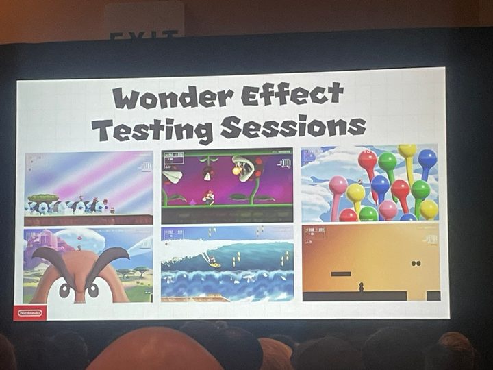 A slide full of prototypes for Super Mario Bros. Wonder's Wonder Effects.