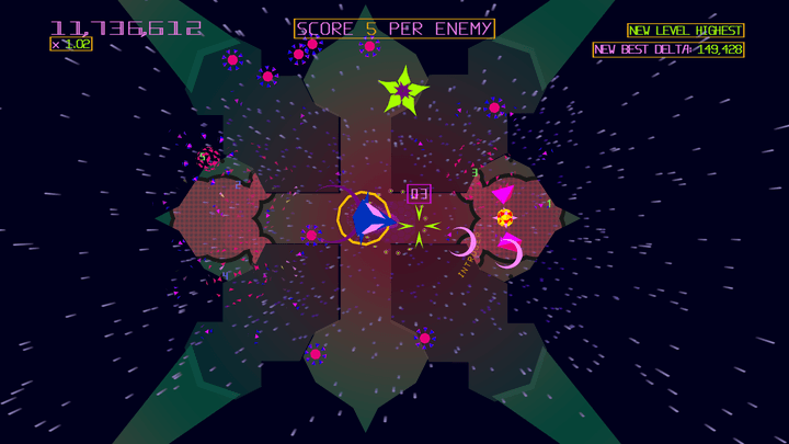 A ship shoots enemies in Akka Arrh.