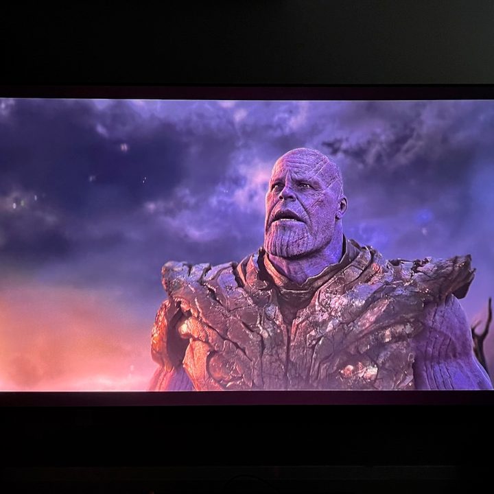 A scene from Avengers: Endgame on the BenQ V5000i projector, with Thanos.