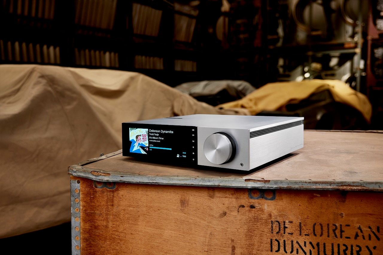 The Cambridge Audio Evo 150 DeLorean Edition integrated amplifier and network streamer &ndash;&nbsp;new DeLorean logo.
