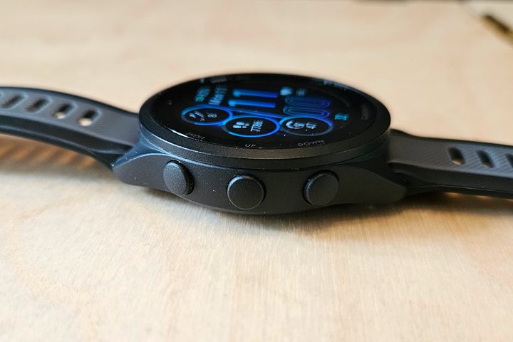The three other buttons on the Garmin Forerunner 165 Music.